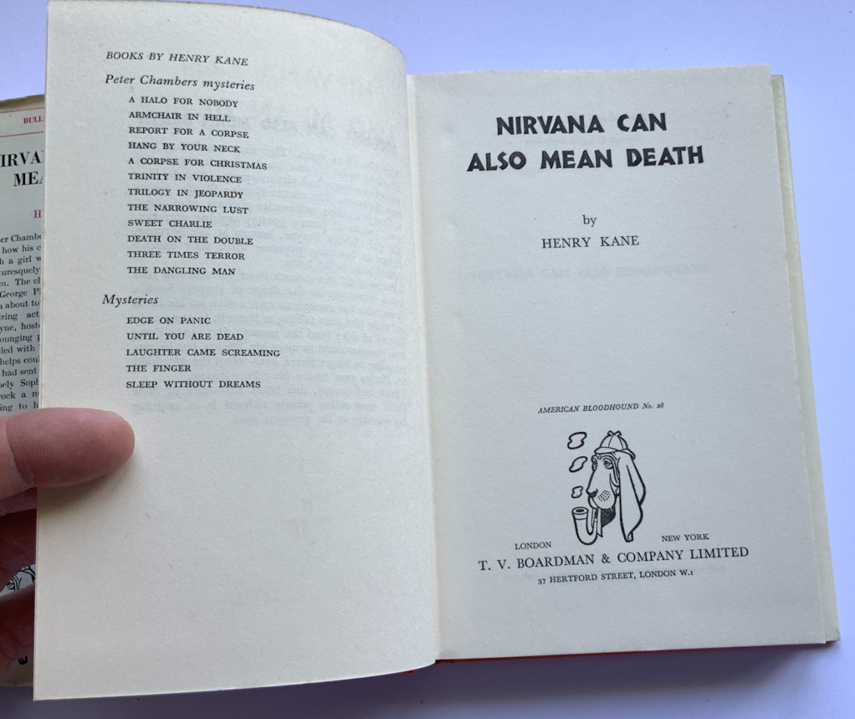 NIRVANA CAN ALSO MEAN DEATH British crime book by Henry Kane 1959 1st edition
